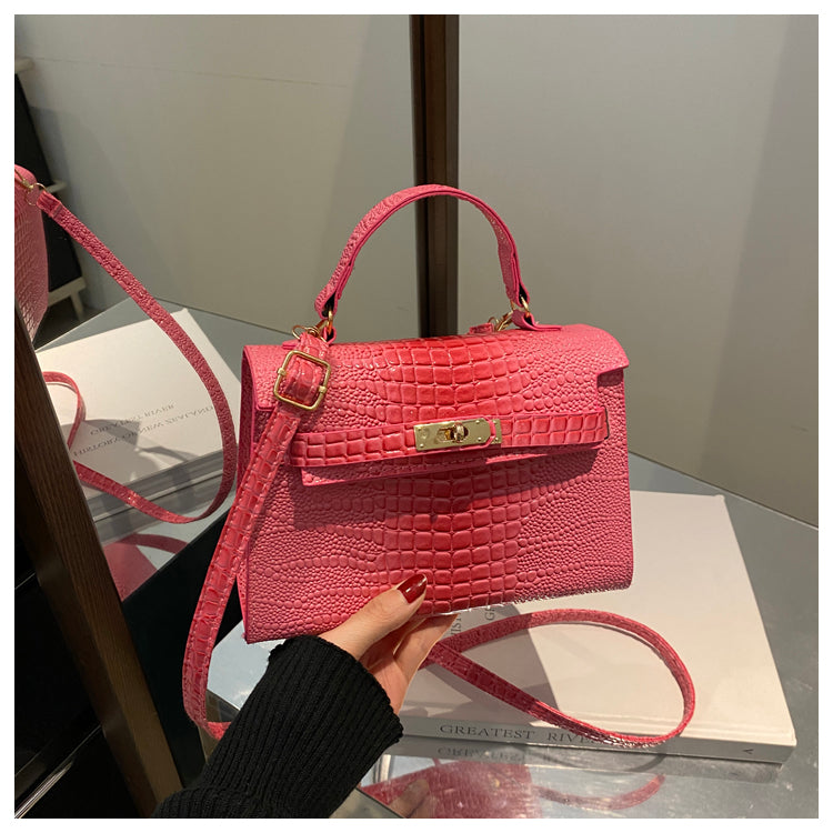 Small Fashionable Crocodile-Style Leather Handbag