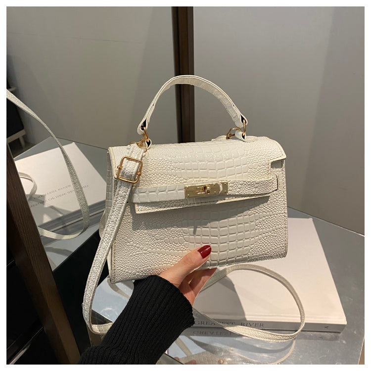 Small Fashionable Crocodile-Style Leather Handbag