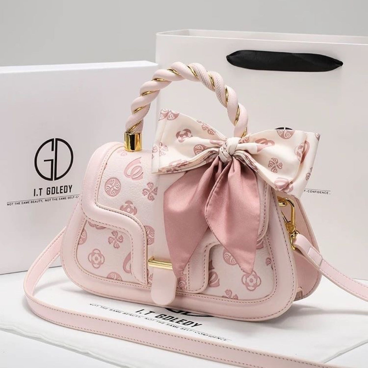 Pink Embossed Saddle Handbag