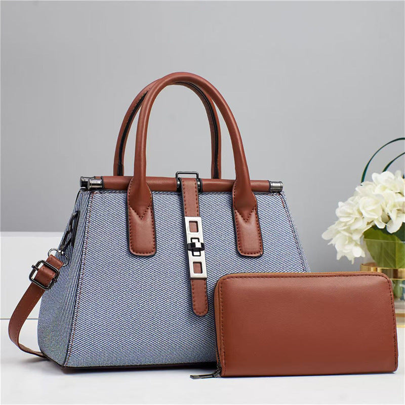 Textile multi-color handbag 2 pieces