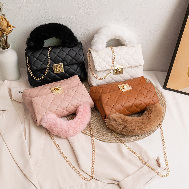 Fuzzy & Diamond-patterned handbag