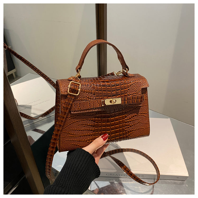 Small Fashionable Crocodile-Style Leather Handbag