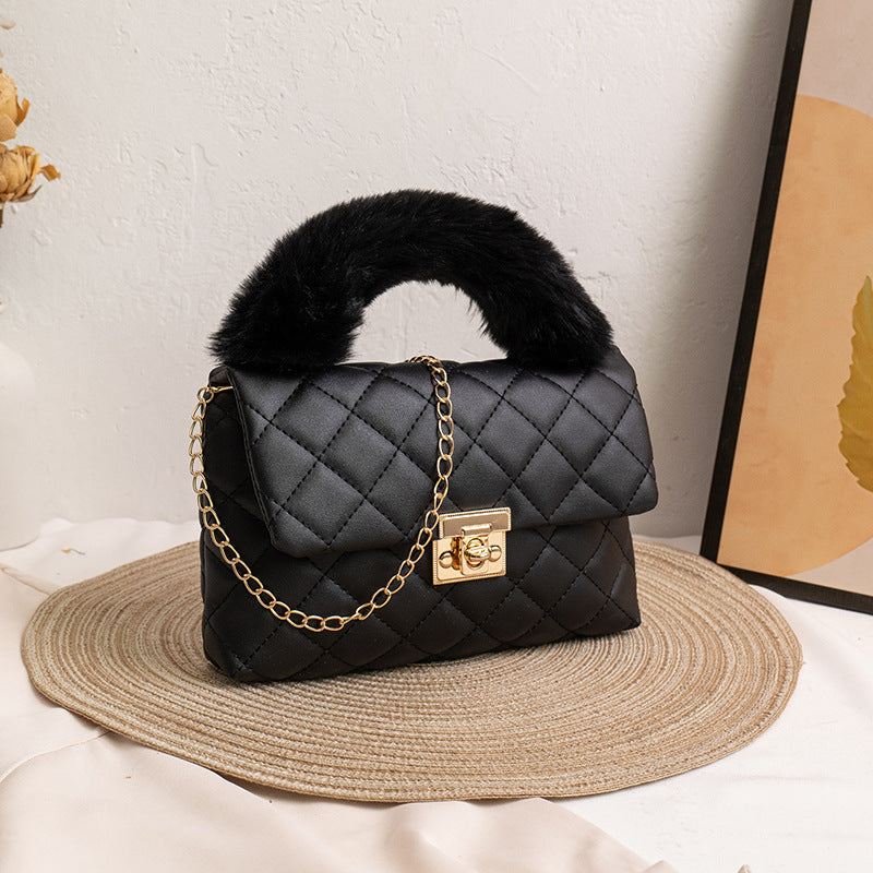 Fuzzy & Diamond-patterned handbag